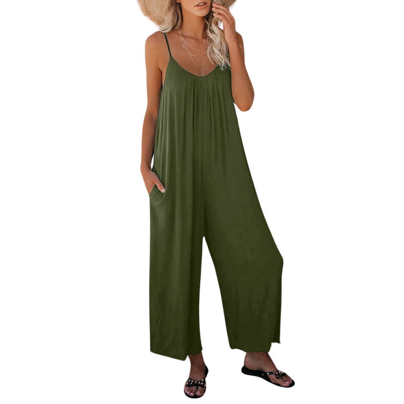 Damer med V-ringad Loose Fit Suspender Jumpsuit