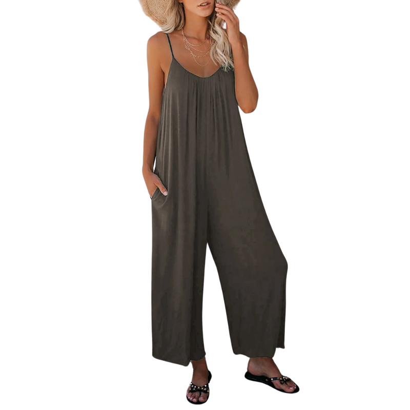 Damer med V-ringad Loose Fit Suspender Jumpsuit