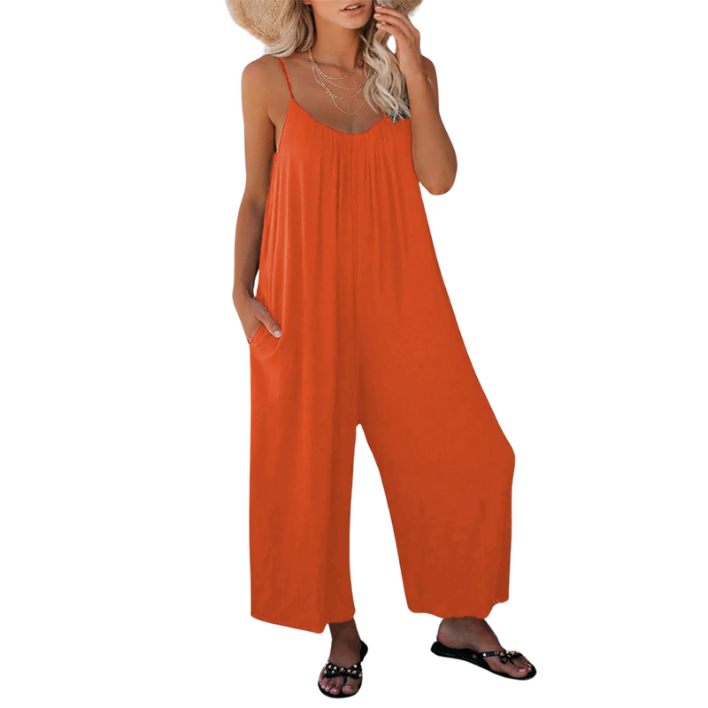 Damer med V-ringad Loose Fit Suspender Jumpsuit
