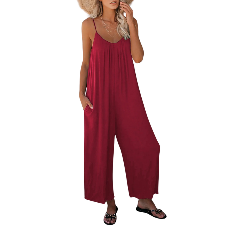 Damer med V-ringad Loose Fit Suspender Jumpsuit