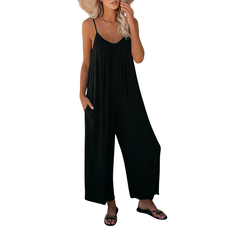 Damer med V-ringad Loose Fit Suspender Jumpsuit