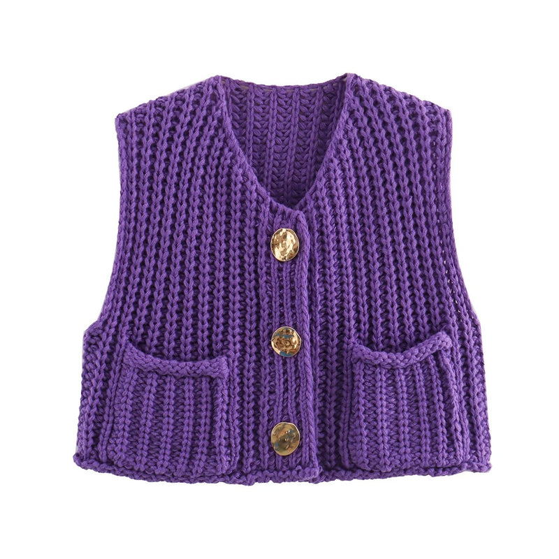 Stickad cardigan för damer med metallknappar