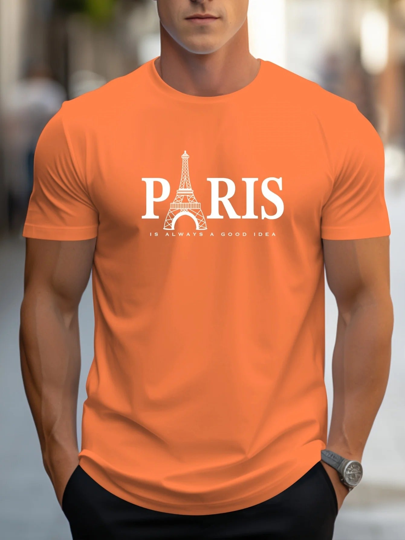 Paris-tryckt T-shirt för män