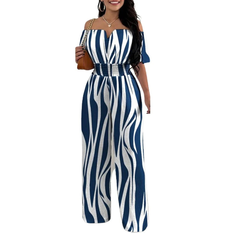 Mode Tryck Off-shoulder Smockad midja Jumpsuit