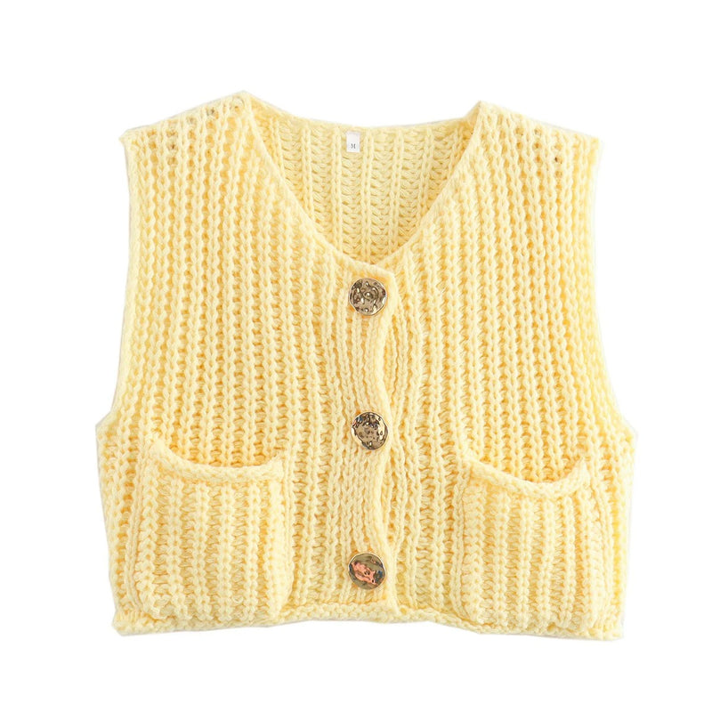 Stickad cardigan för damer med metallknappar
