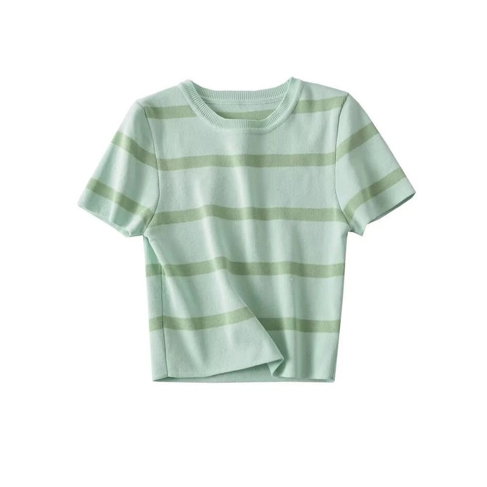 Stickad randig croppad topp för kvinnor