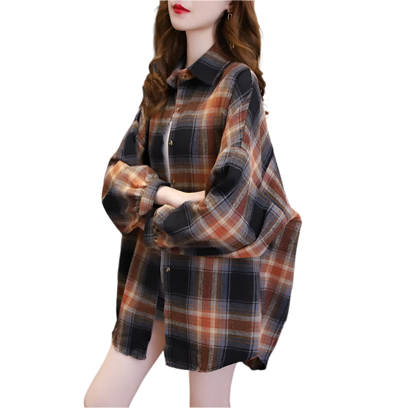 Oversized rutig skjorta för kvinnor
