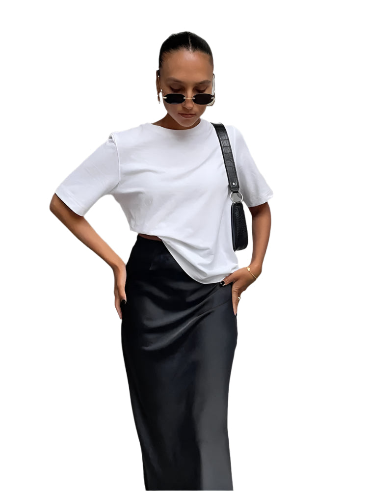 Satinkjol med hög midja för kvinnor