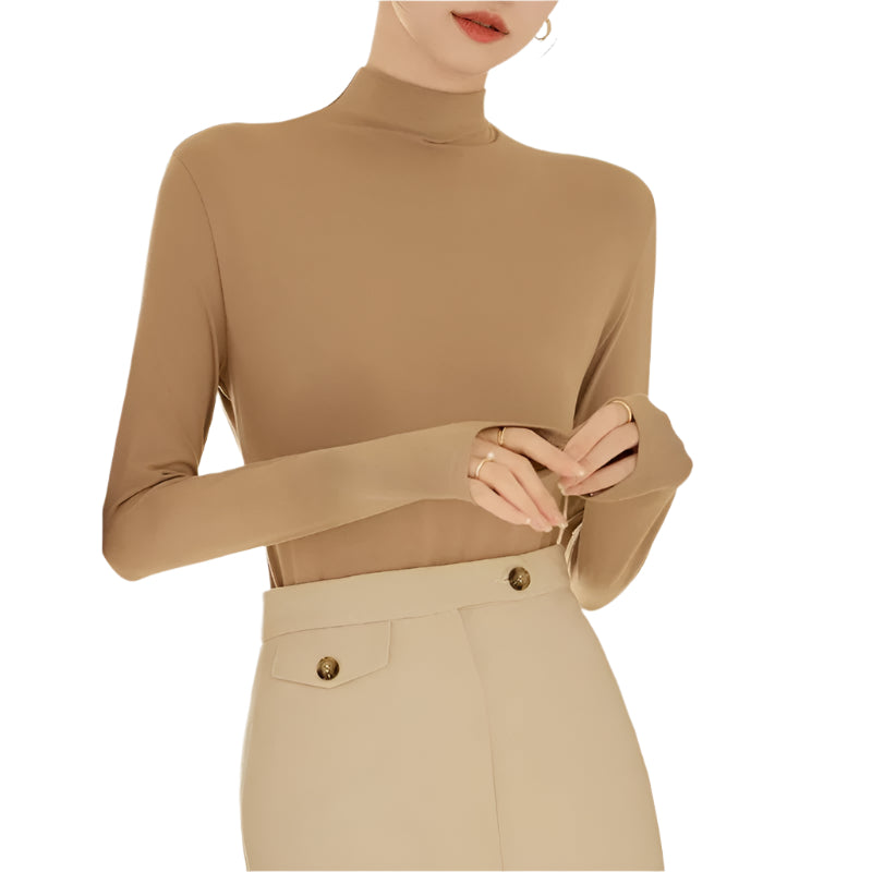 Långärmad T-shirt med hög krage för kvinnor