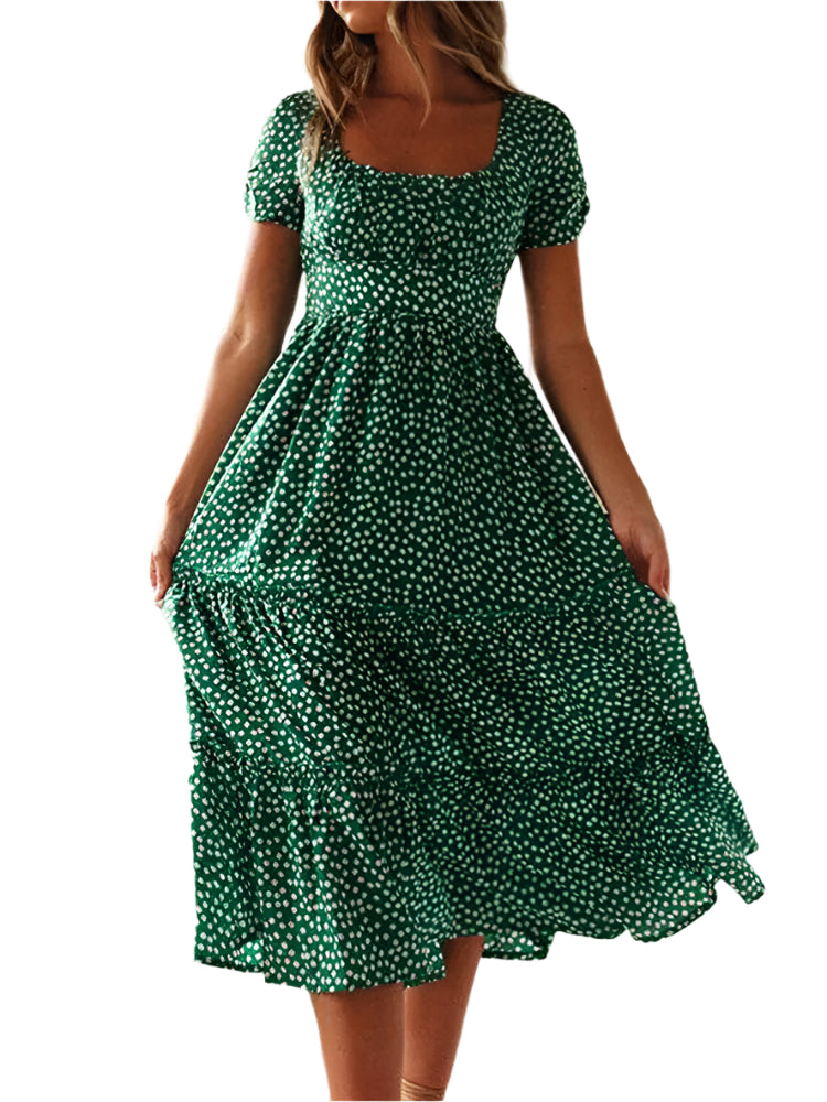 Damblommiga puffärmar fyrkantiga maxiklänningar