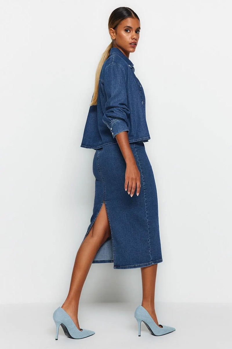 Midi Pencil Denim Kjol för kvinnor