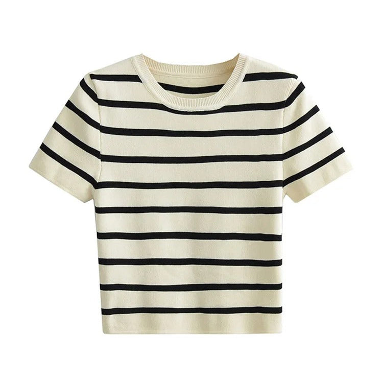 Stickad randig croppad topp för kvinnor