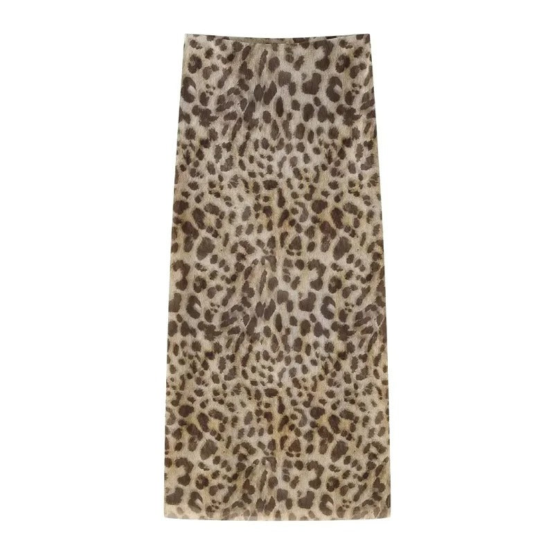 Lång kjol med leopardtryck för kvinnor