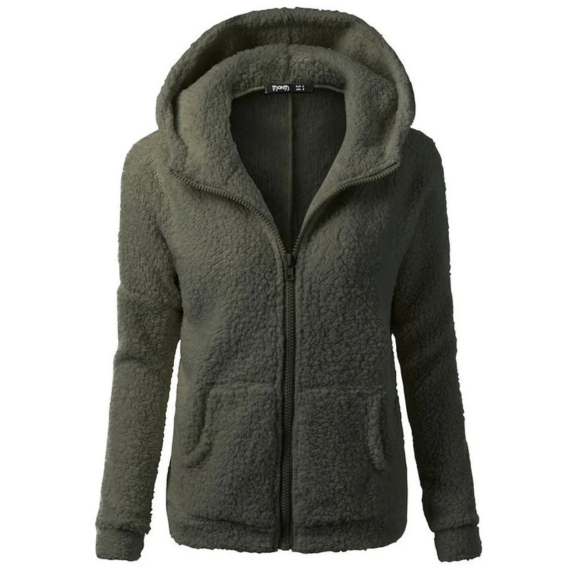 Fleece vinterjacka med huva för kvinnor