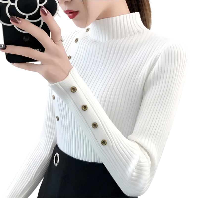 Sköldpaddshalsad pullover med hel ärm för kvinnor