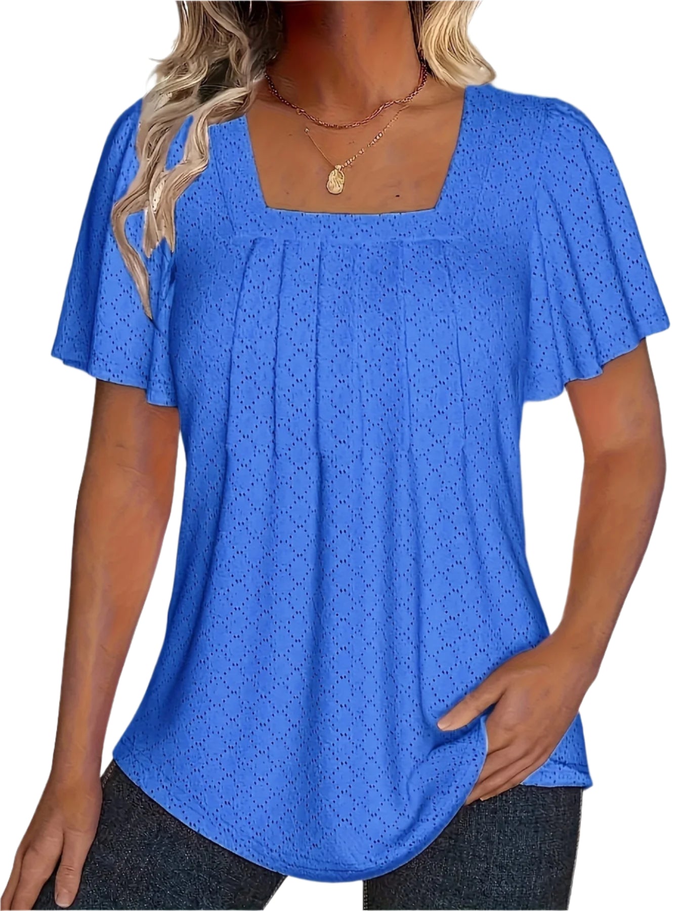 Hålbroderad topp med volanger för dam