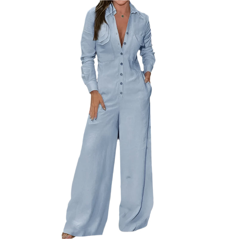 Långärmad jumpsuit med nedfällbar krage