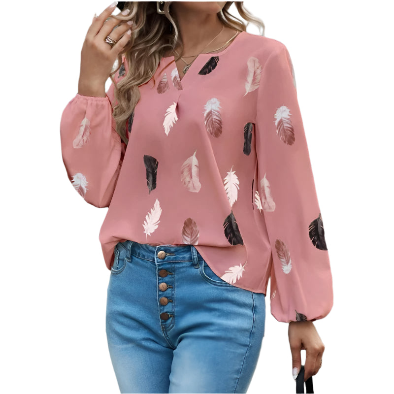 Chiffongblus i fjädermönster