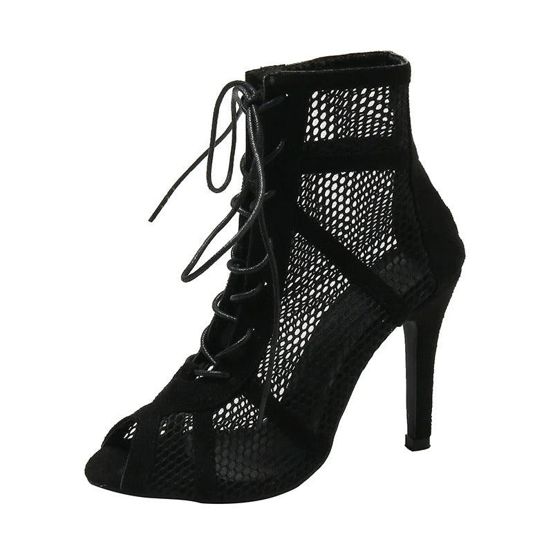 Damsandaler i mesh med Peep Toe-klack