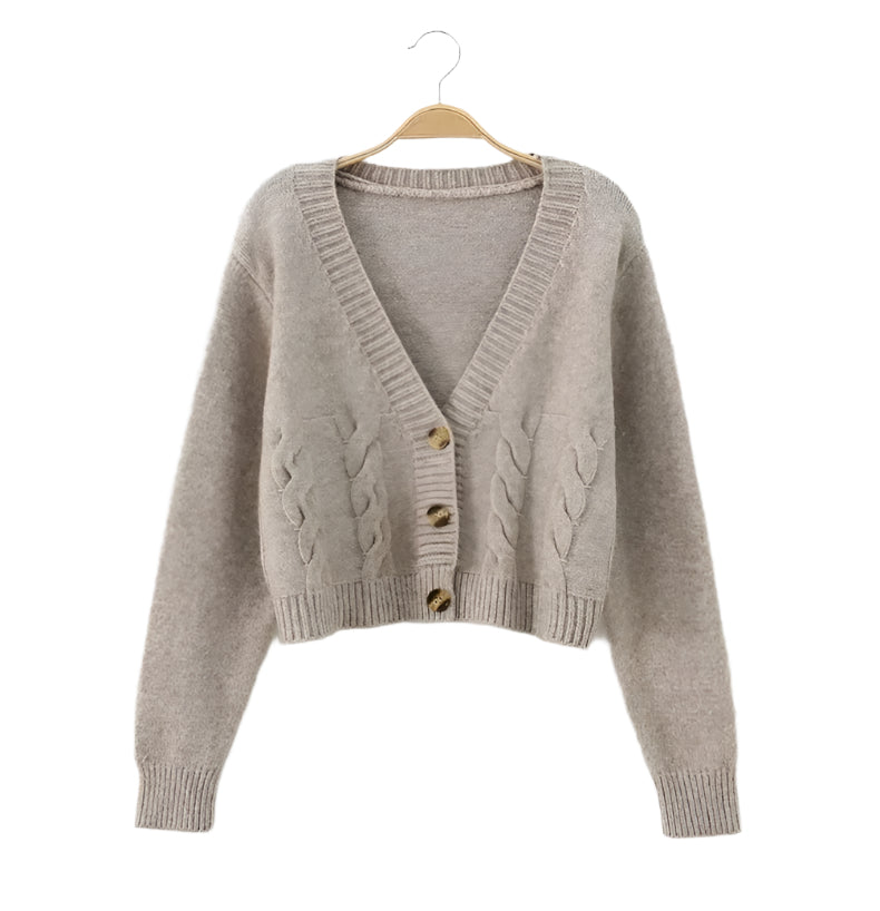 Stickad cardigan med V-ringning för kvinnor