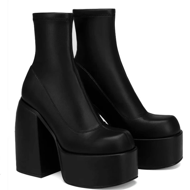 Kvinnors Chunky Heels Läderstövlar