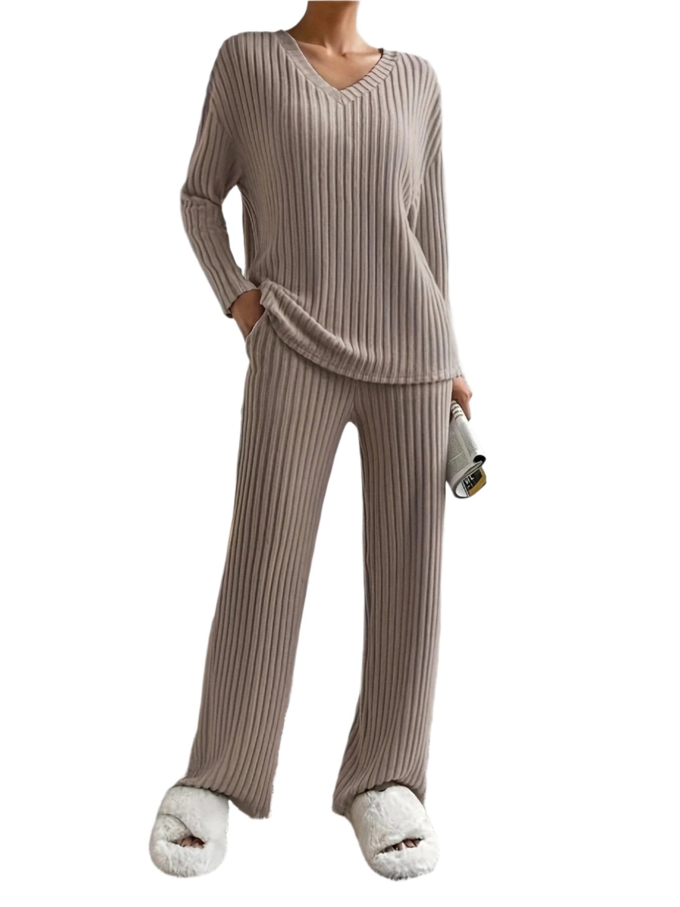 Mysig vinterstickad V-ringad tröja för kvinnor