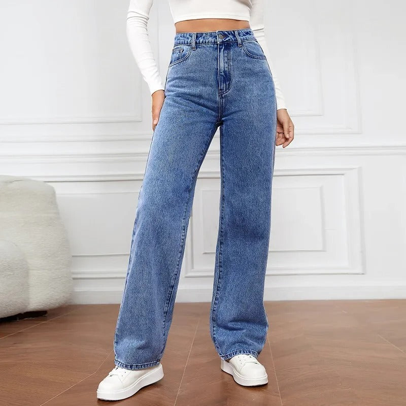 Jeans med vida ben i denim för kvinnor
