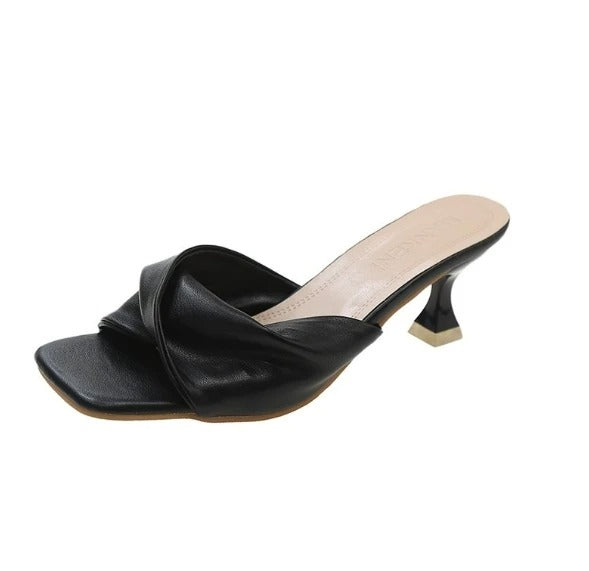 Kvinnors spetsiga tå högklackade mulor