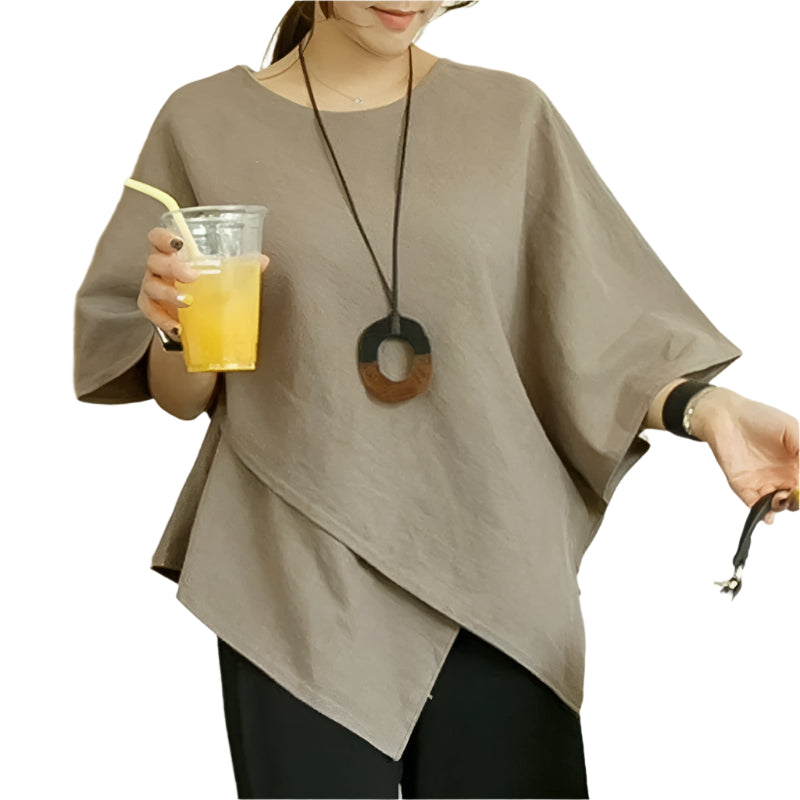 Asymmetrisk halvärmad blus för kvinnor