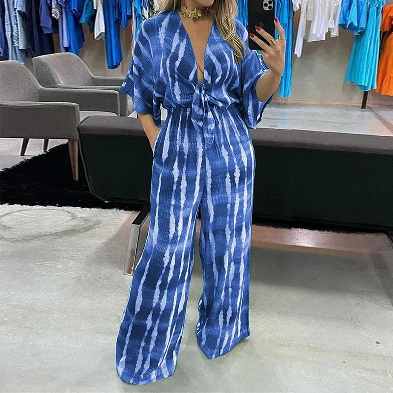 Dolmanärmad V-neckad jumpsuit för kvinnor