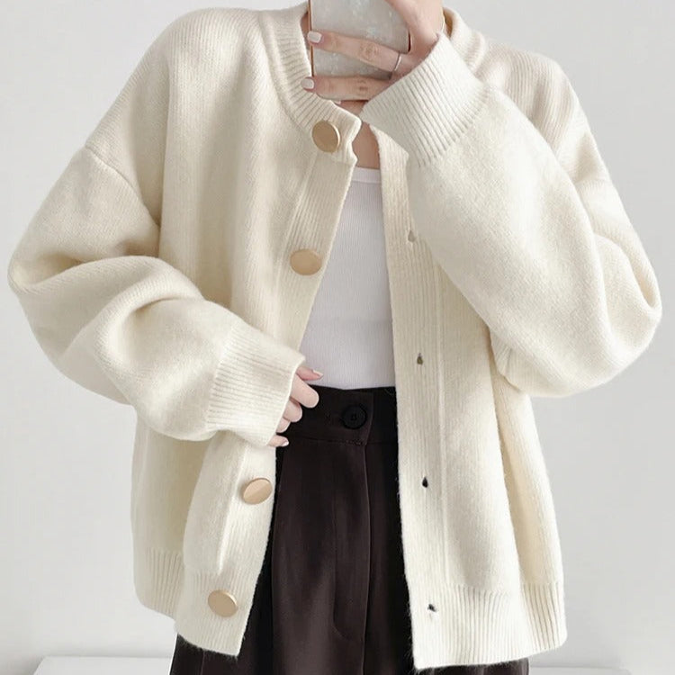 Stickad lös cardigan för kvinnor