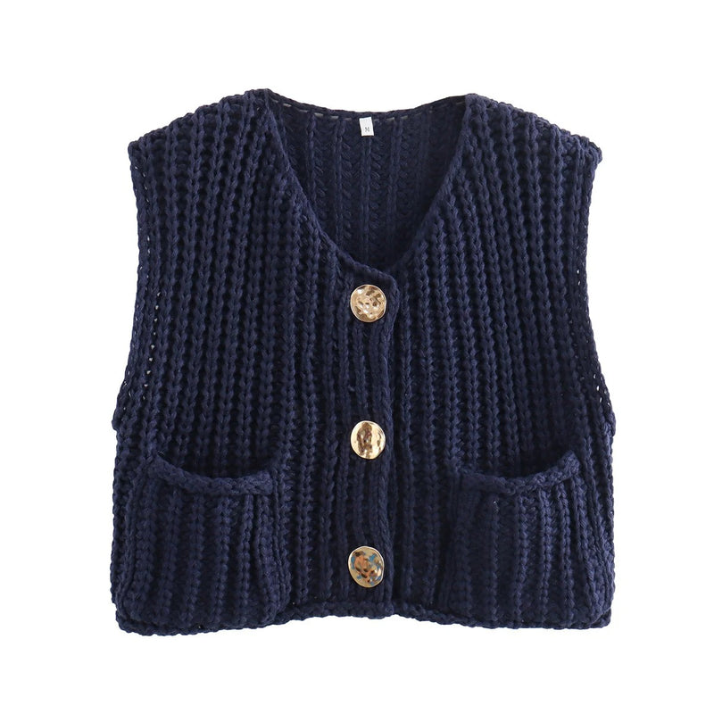 Stickad cardigan för damer med metallknappar