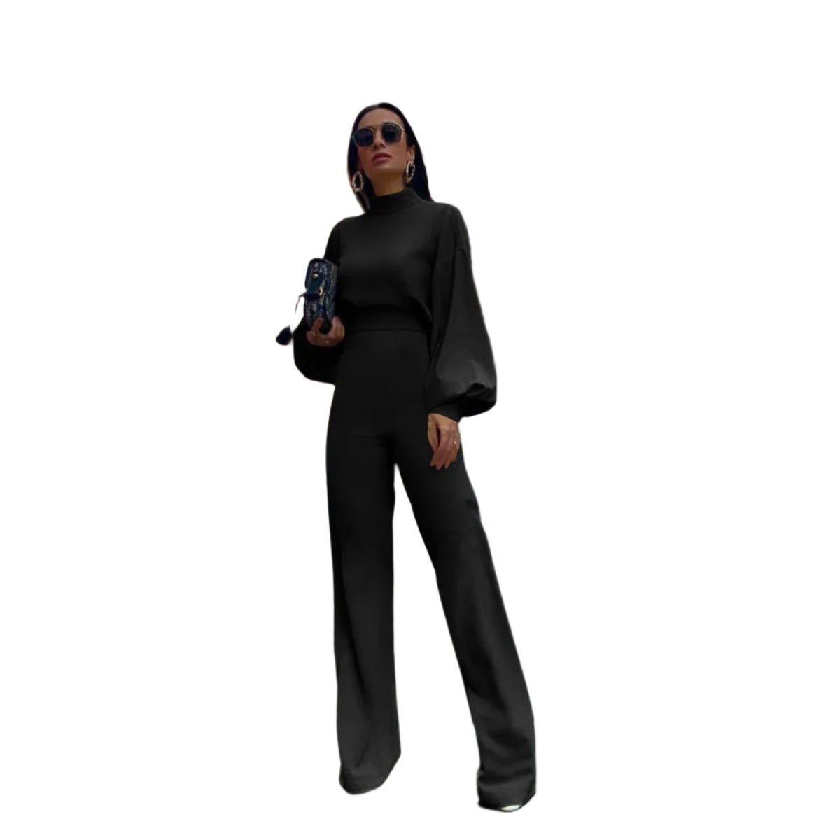 Lanternärmad jumpsuit med hög midja