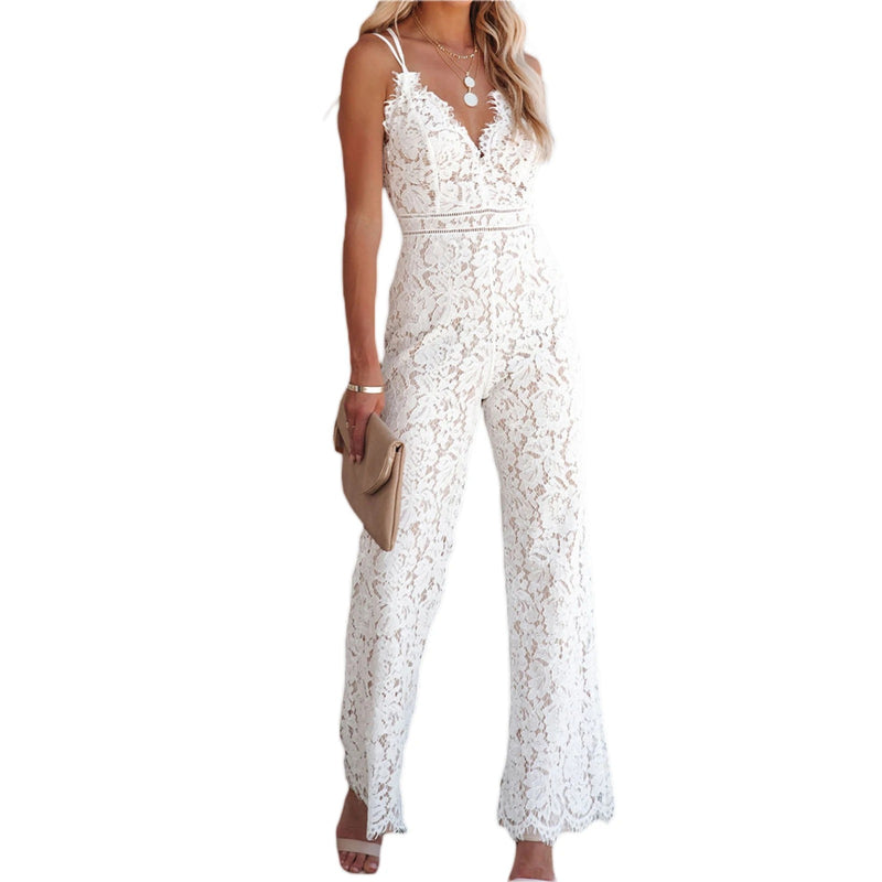 Blommig jumpsuit i spets för kvinnor