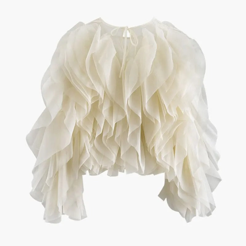 O-Neck Ruffle Shirt för kvinnor