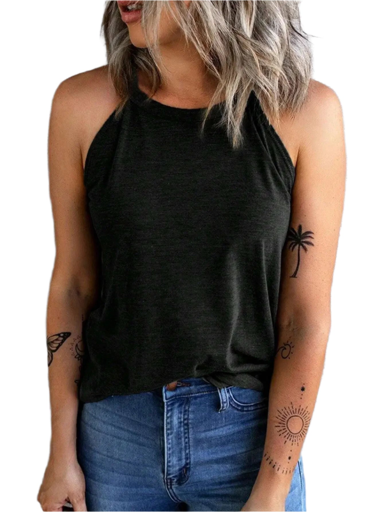 Ärmlös halterneck-linne för damer