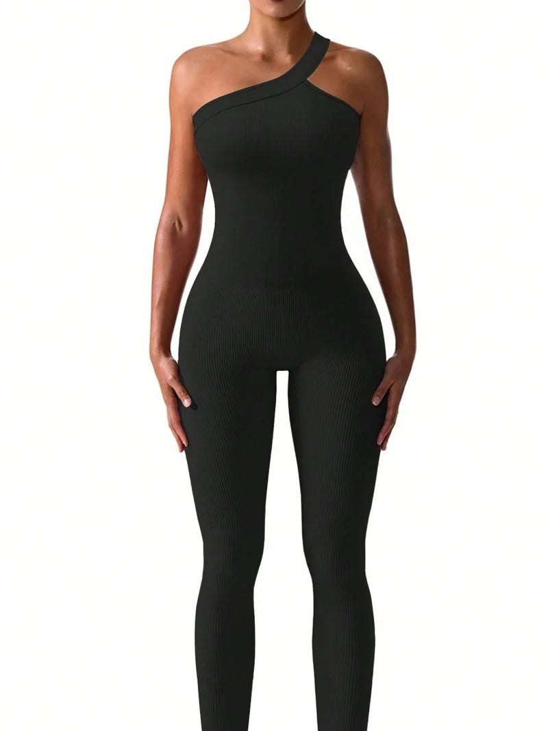 Yoga Jumpsuit Sport Set med en axel för kvinnor