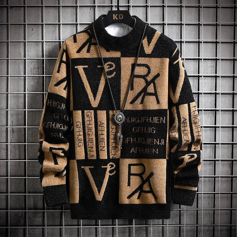 Randig rundhalsad tröja för män