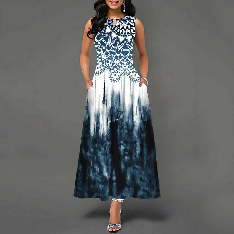 Blommig Bohemian ärmlös klänning för kvinnor