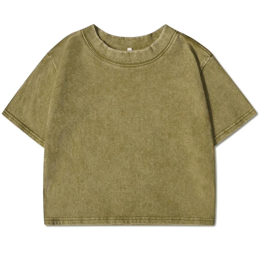 Enfärgad Slim Washed T-shirt för kvinnor