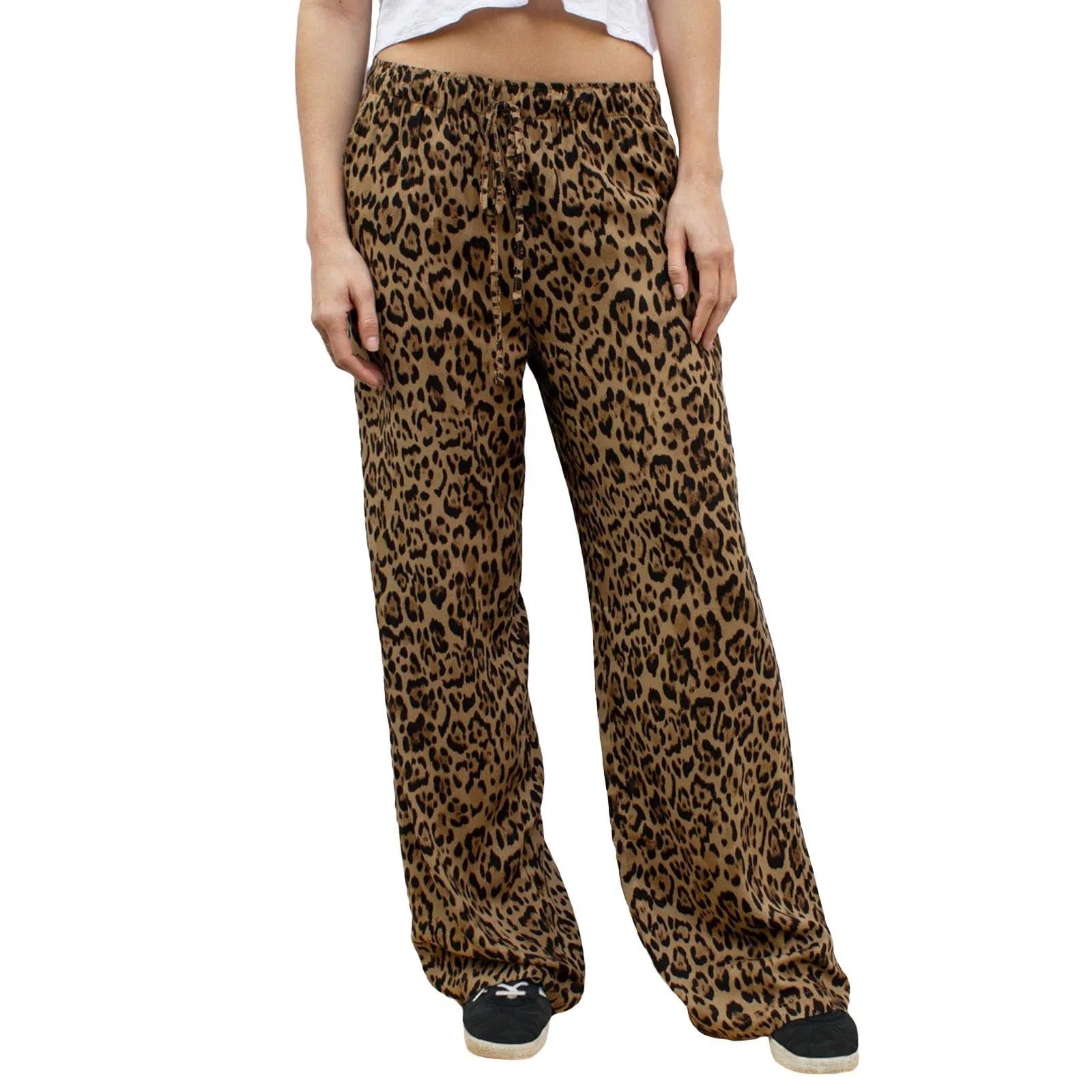 Vintage Leopard Print Byxor med vida ben
