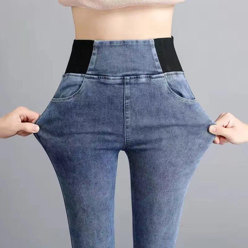 Denimbyxor med hög midja för kvinnor