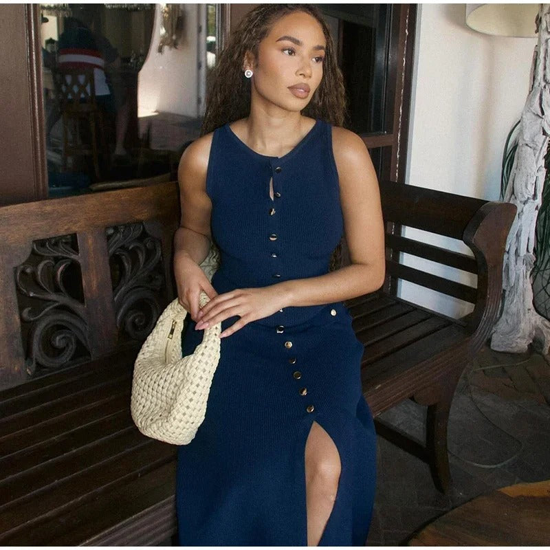 Knäppt stickad bodyconklänning för kvinnor