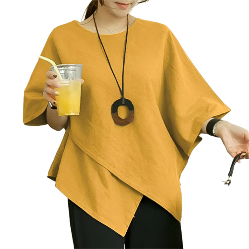 Asymmetrisk halvärmad blus för kvinnor