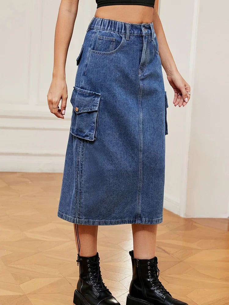 Cargo Denim Kjol med dragsko för kvinnor
