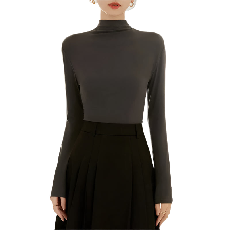 Långärmad T-shirt med hög krage för kvinnor