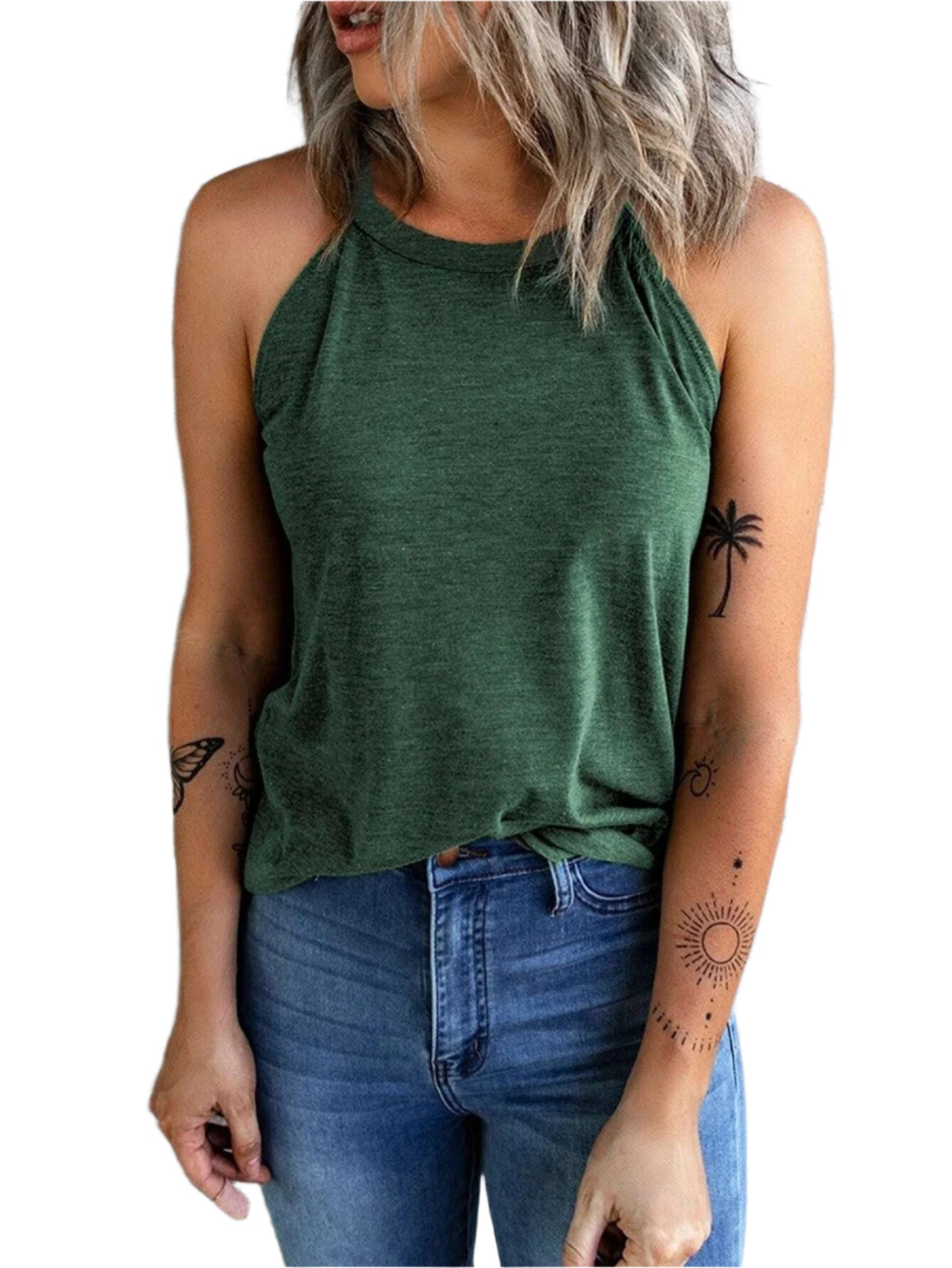 Ärmlös halterneck-linne för damer