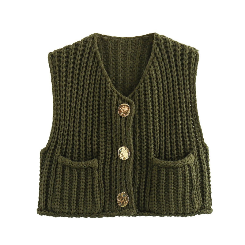 Stickad cardigan för damer med metallknappar