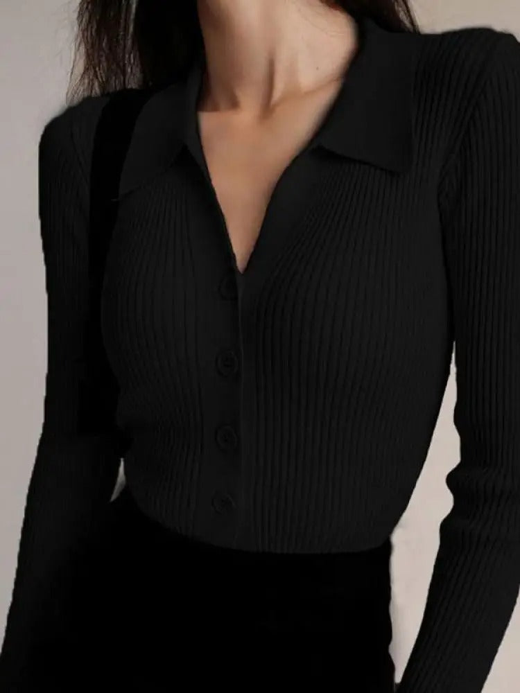 Stickad Slim Cardigan med V-ringad dam