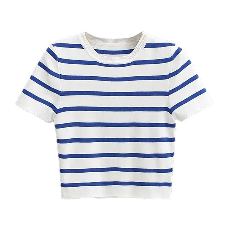 Stickad randig croppad topp för kvinnor